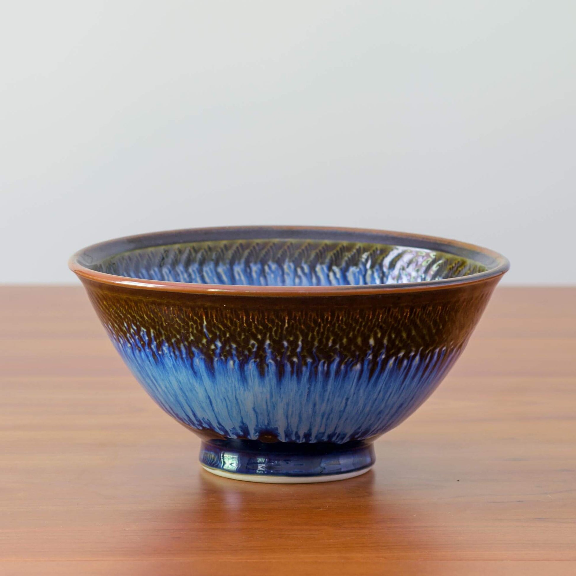 Handmade Pottery Popcorn Bowl in Blue Hamada pattern made by Olyssia Designs LLC  in US