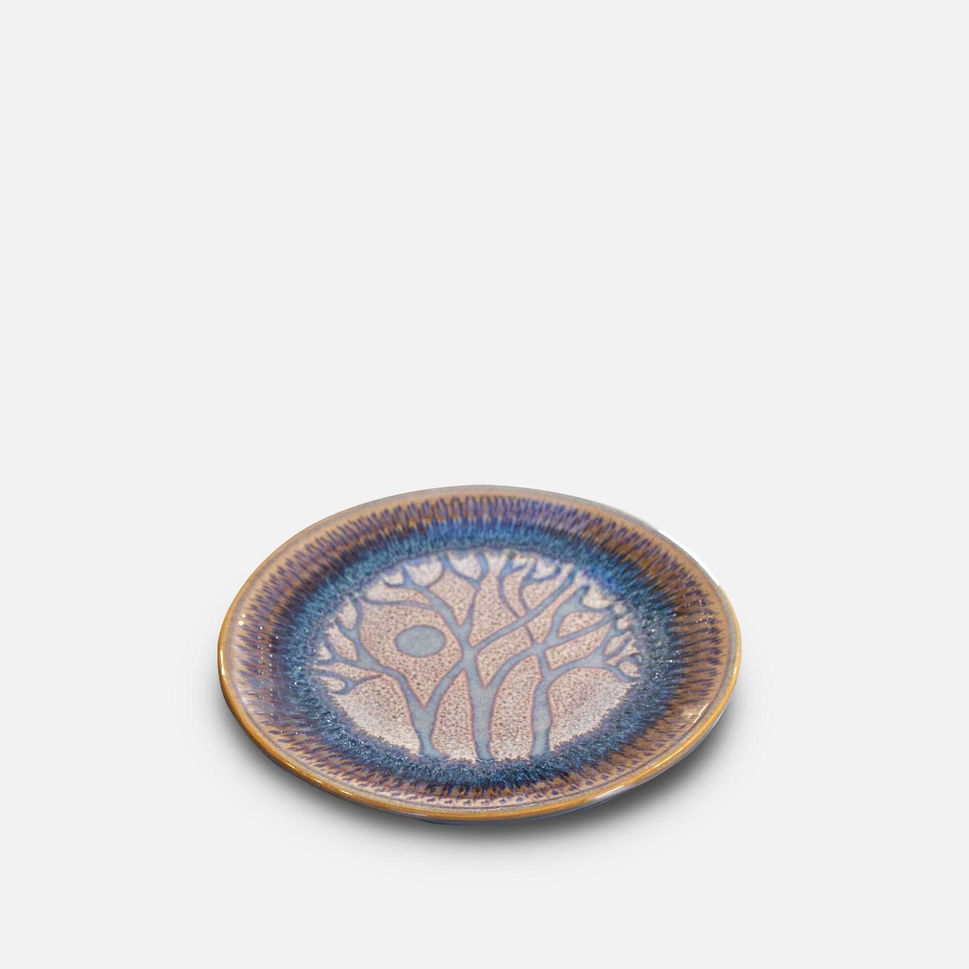 Handmade Pottery Rimless Dessert Plate made by Olyssia Designs LLC  in US in Purple Tree pattern