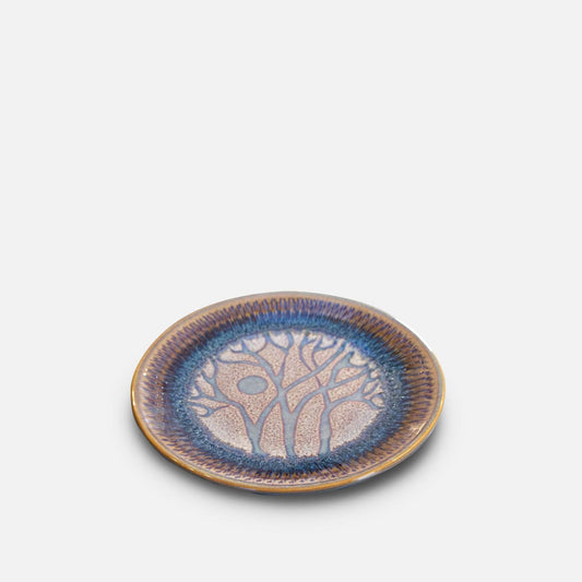 Handmade Pottery Rimless Dessert Plate made by Olyssia Designs LLC  in US in Purple Tree pattern