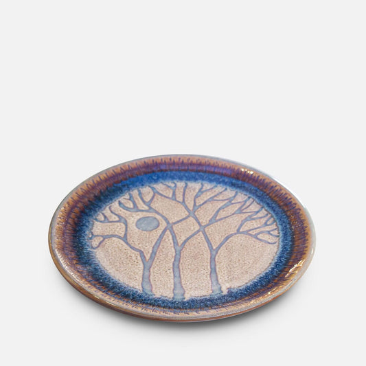 Handmade Pottery Rimless Dinner Plate made by Olyssia Designs LLC  in US in Purple Tree pattern