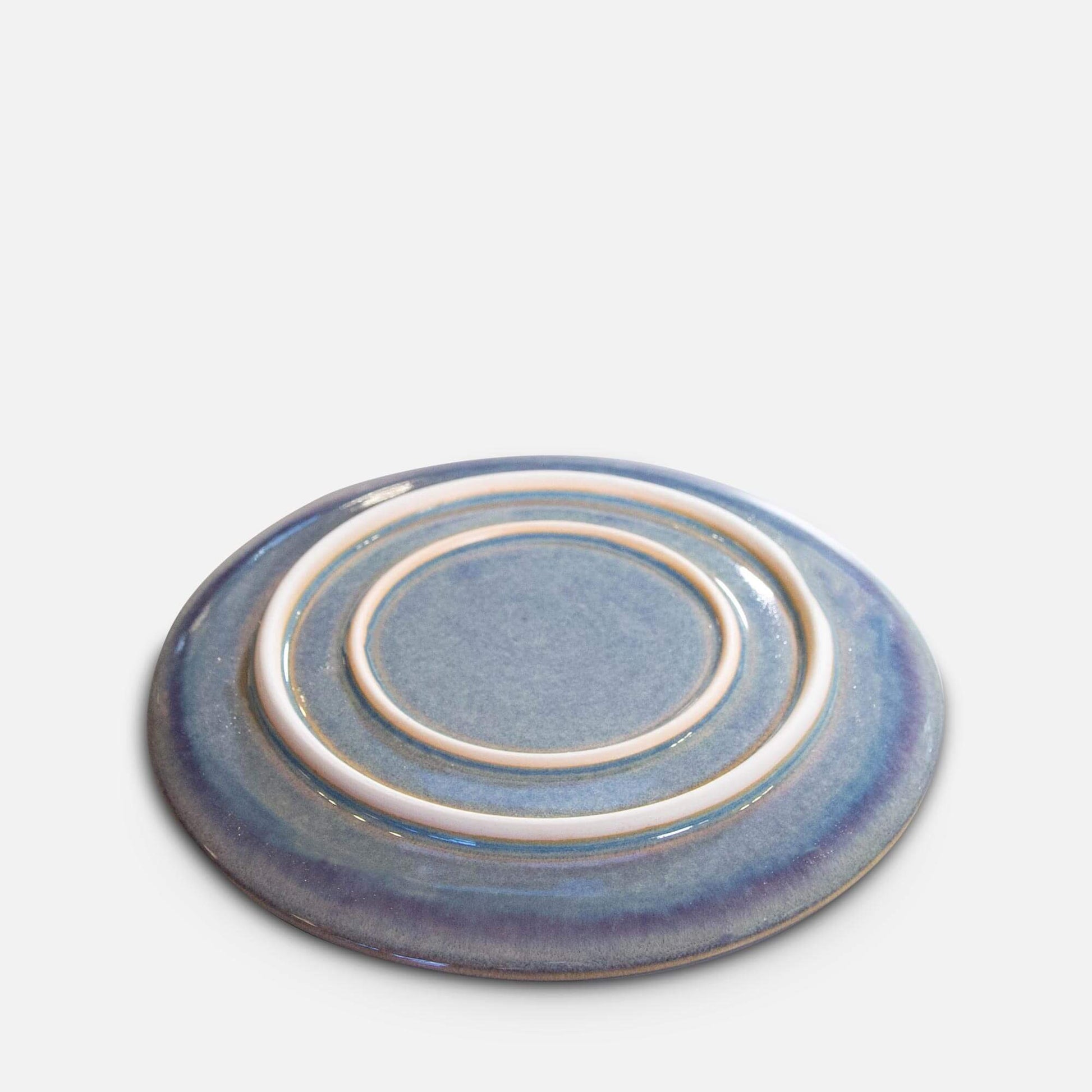 Handmade Pottery Rimless Dinner Plate made by Olyssia Designs LLC  in US in Purple Tree pattern