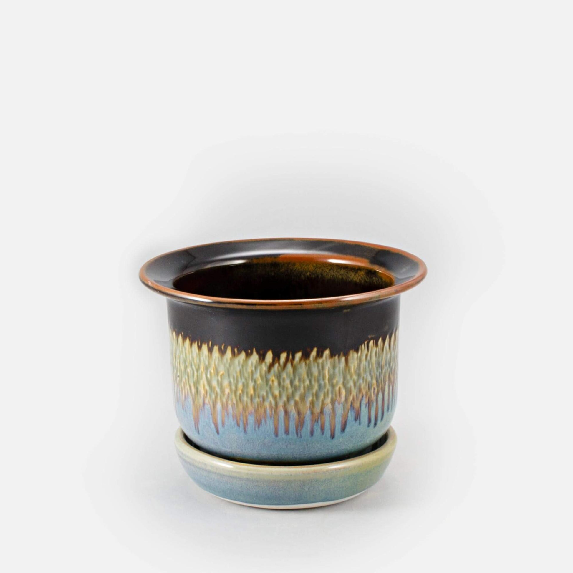 Handmade Pottery 6 Inch Ring Planter in Purple Hamada pattern made by Olyssia Designs LLC  in US