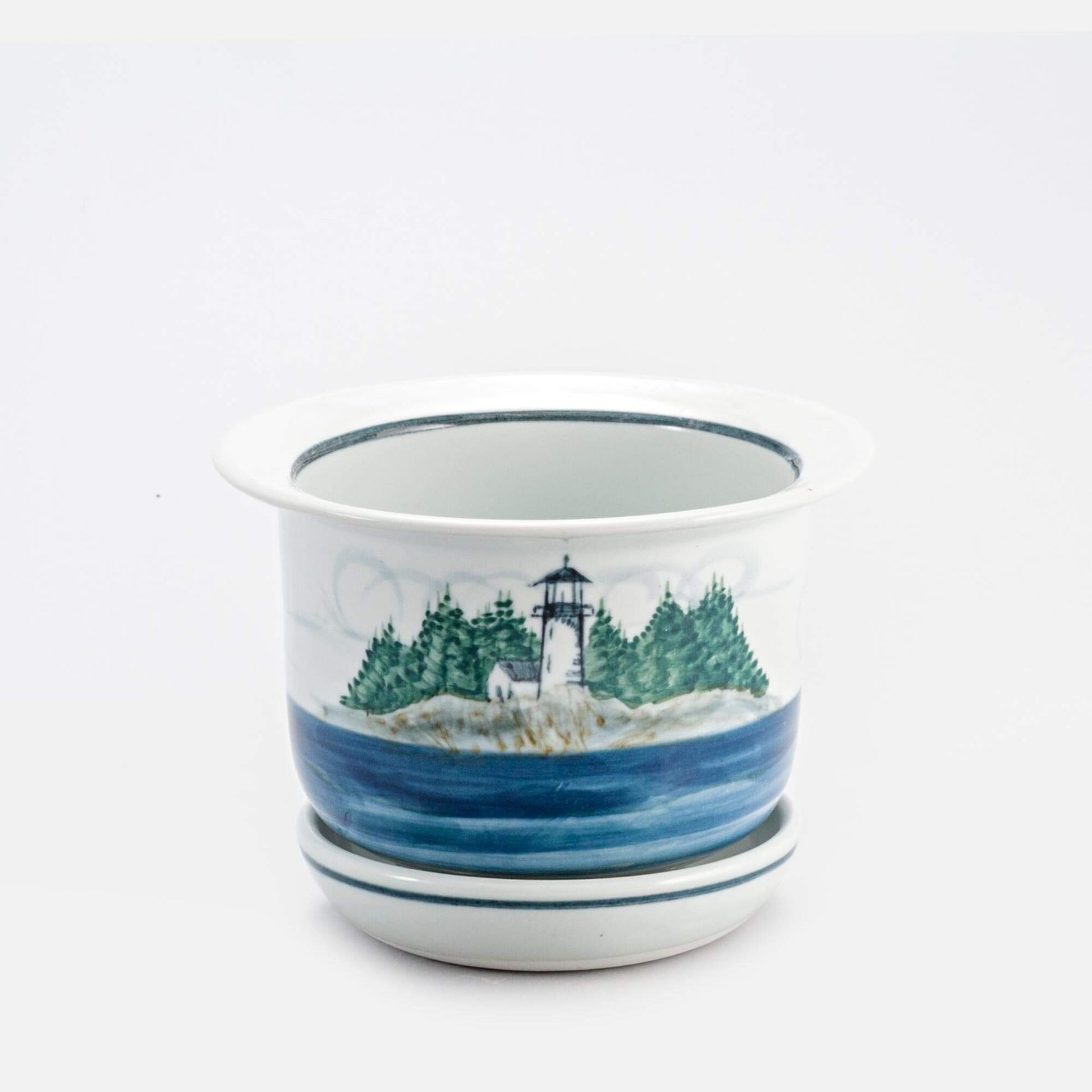 Handmade Pottery 7 Inch Ring Planter in Lighthouse pattern made by Olyssia Designs LLC  in US