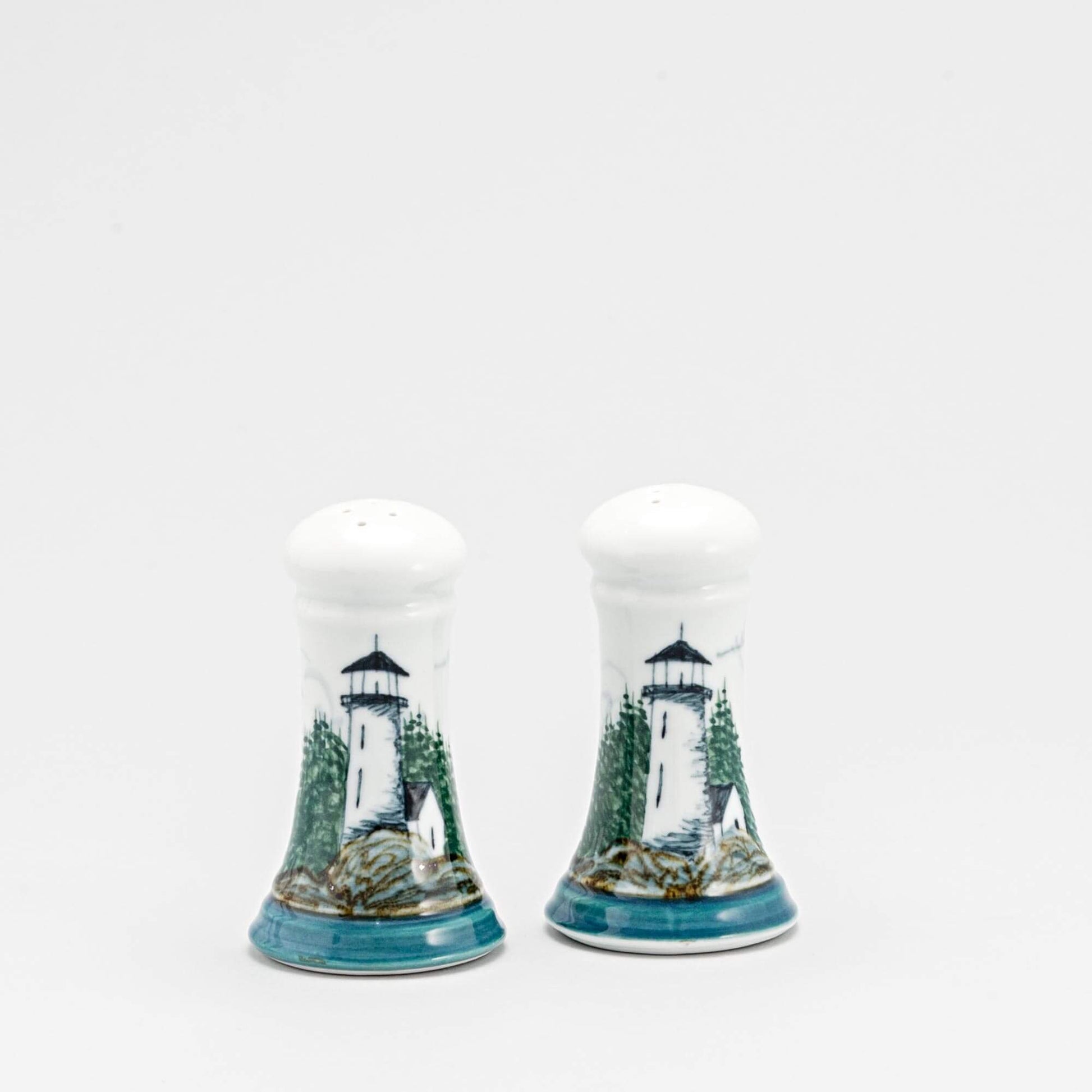 Handmade Pottery Salt & Pepper in Lighthouse pattern made by Olyssia Designs LLC  in US