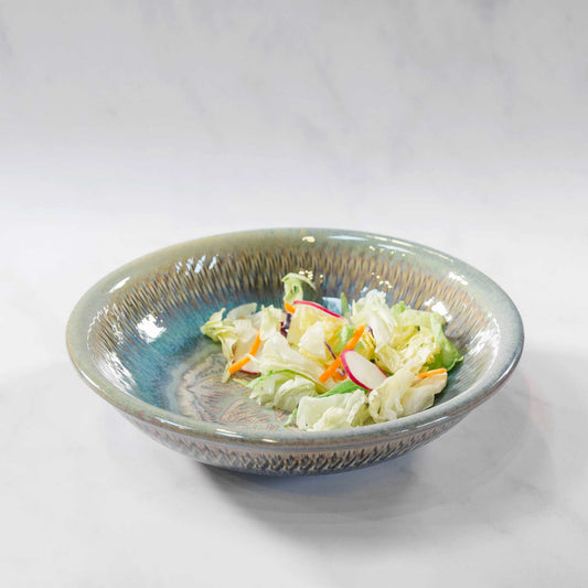 Handmade Pottery Serving Pasta Bowl in Purple Celtic Flower pattern made by Olyssia Designs LLC  in US
