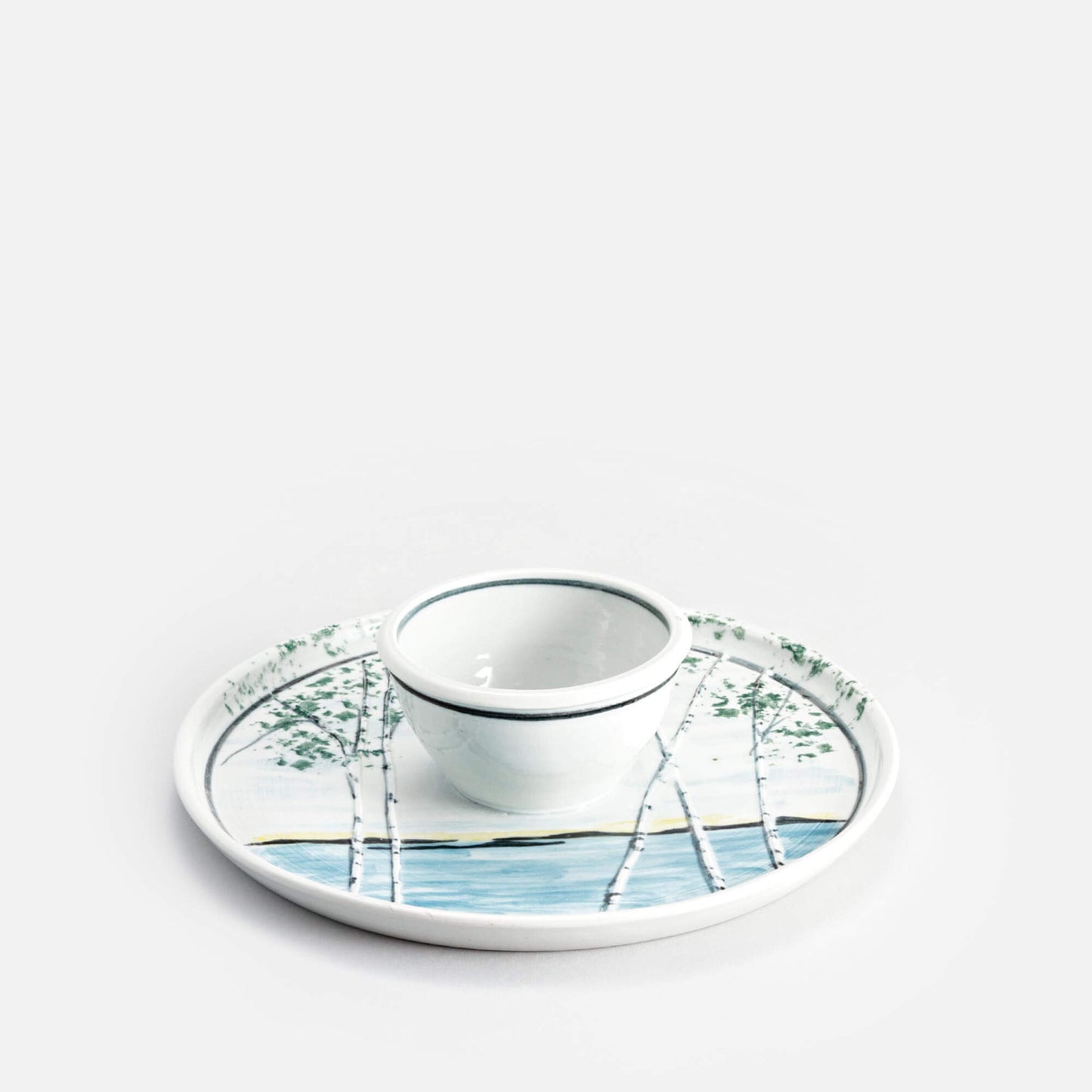 Handmade Pottery Small Chip & Dip in Birch Point pattern made by Olyssia Designs LLC in US