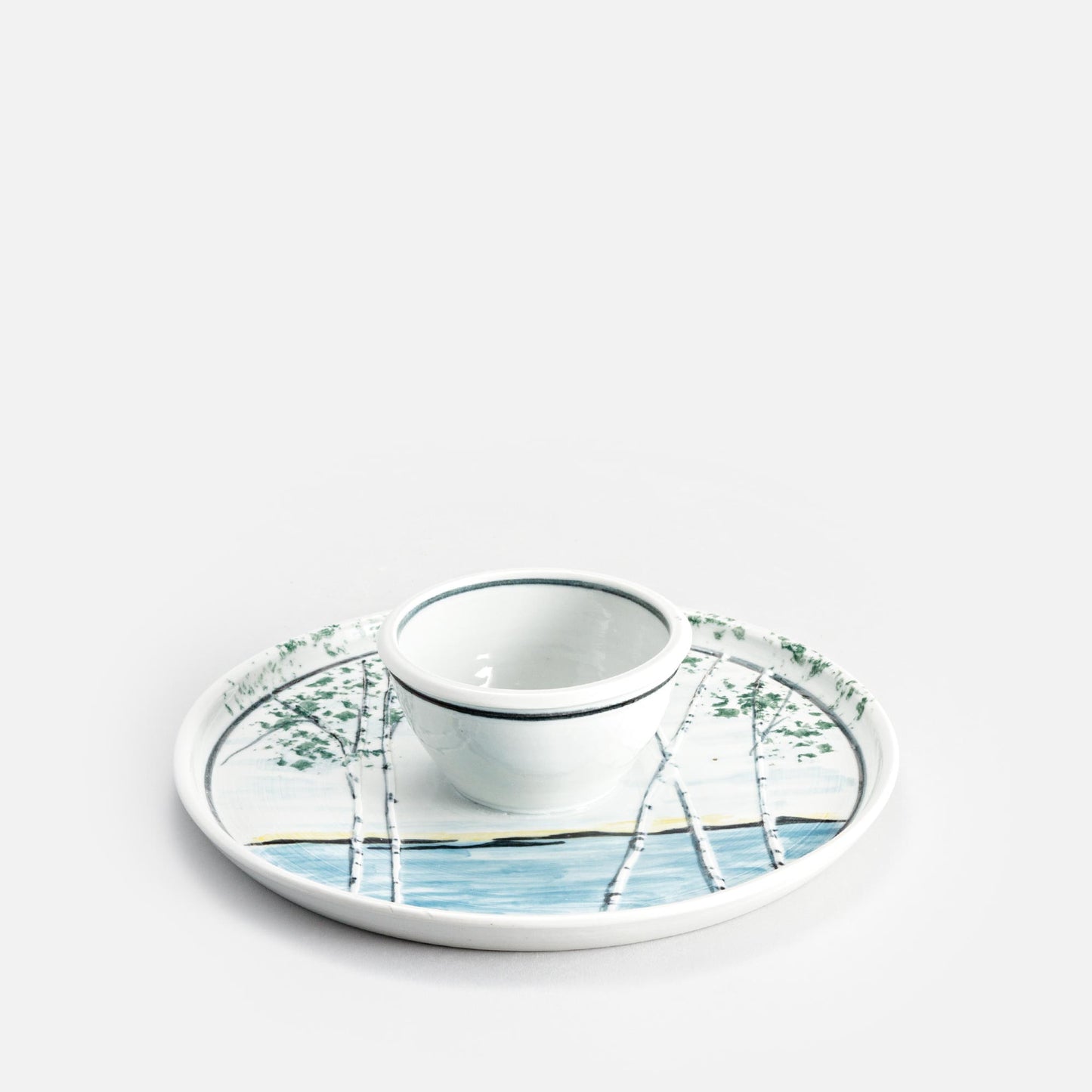 Handmade Pottery Small Chip & Dip in Birch Point pattern made by Olyssia Designs LLC in US