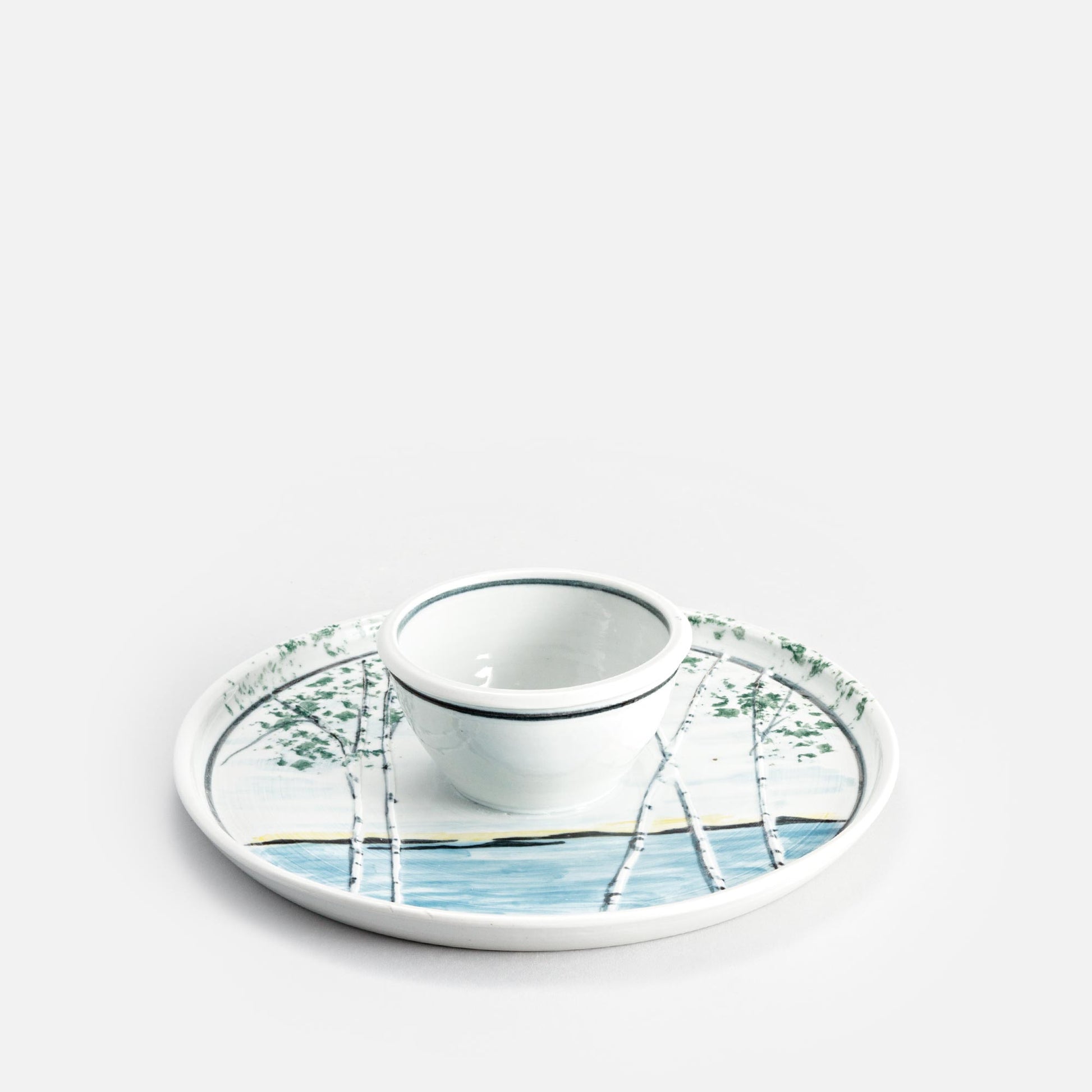 Handmade Pottery Small Chip & Dip in Birch Point pattern made by Olyssia Designs LLC  in US