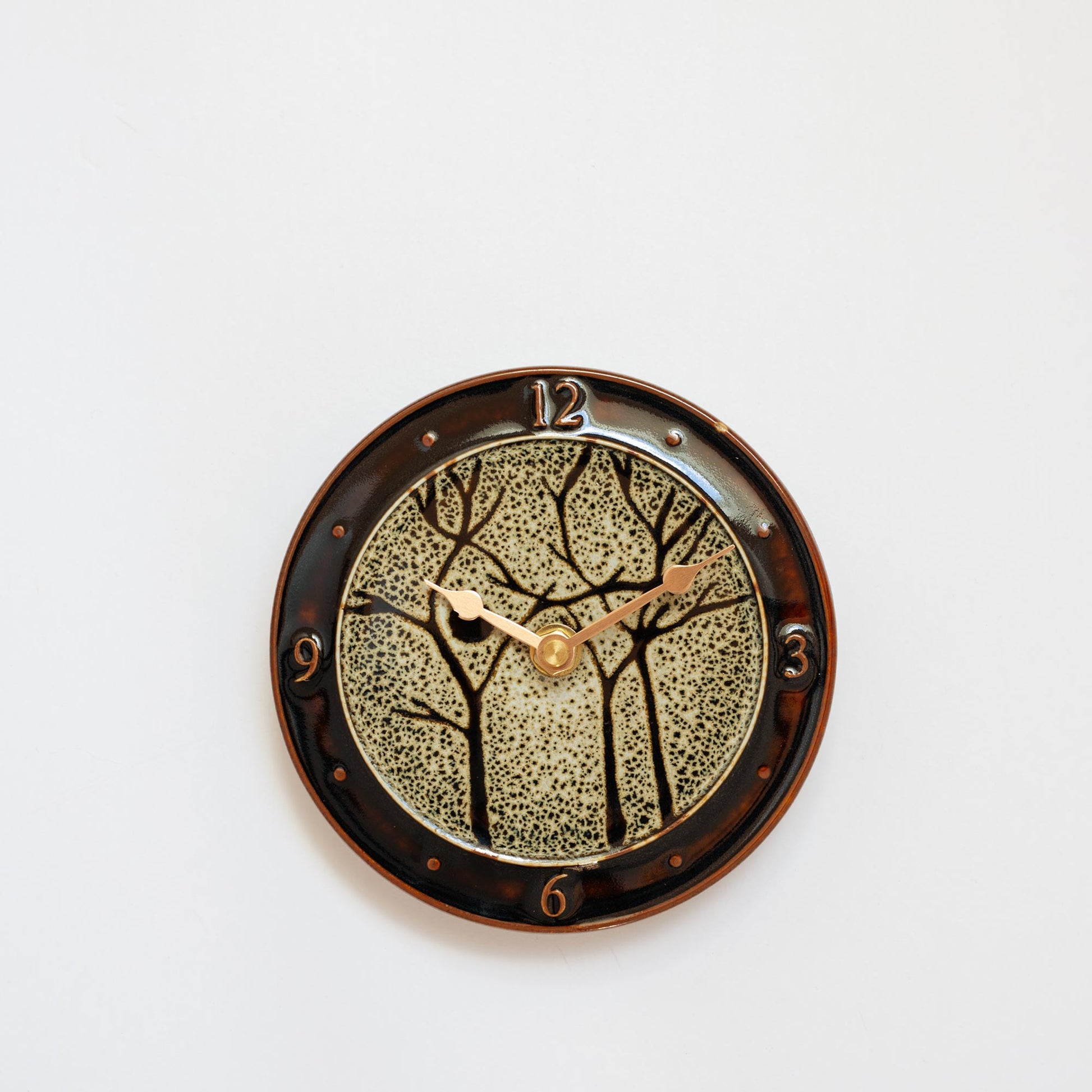 Handmade Pottery Small Clock w/ Stand in Hamada Tree pattern made by Olyssia Designs LLC  in US