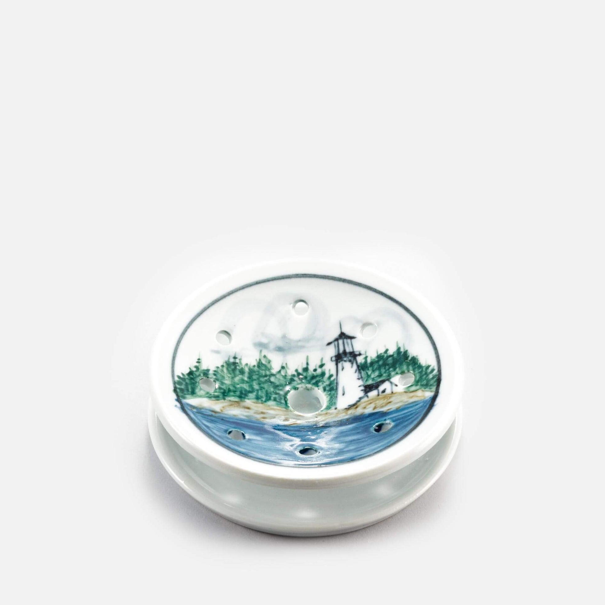 Handmade Pottery Soap Dish in Lighthouse pattern made by Olyssia Designs LLC  in US