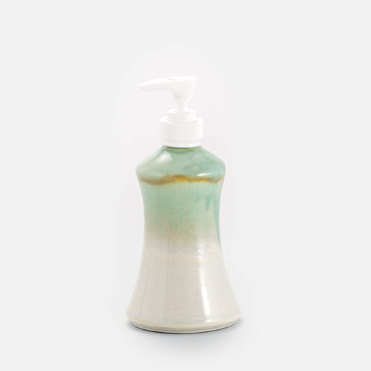 Handmade Pottery Soap & Lotion Dispenser in Ivory & Green pattern made by Olyssia Designs LLC  in US