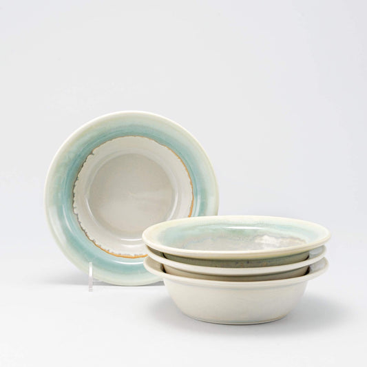 Handmade Pottery Soup Bowl in Ivory & Blue pattern made by Olyssia Designs LLC in US