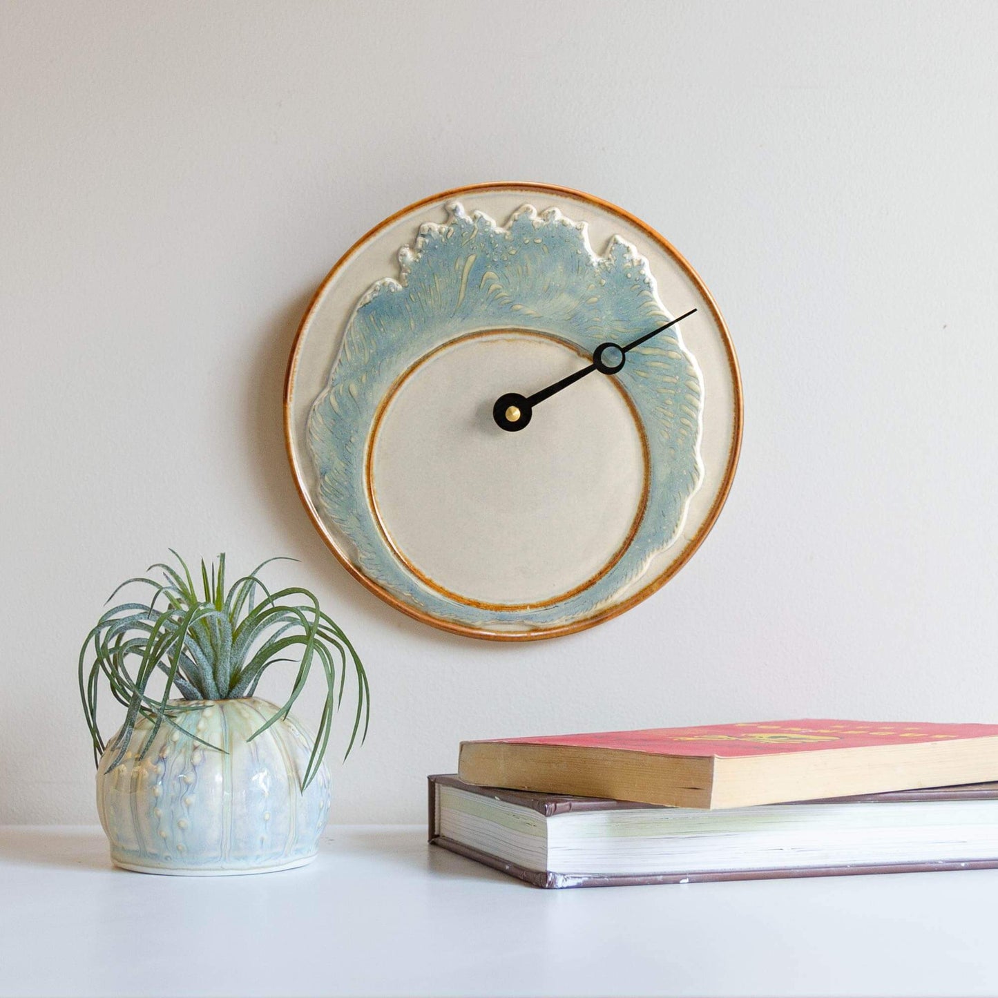 Handmade Pottery Tide Clock in Ivory Wave pattern made by Olyssia Designs LLC in US