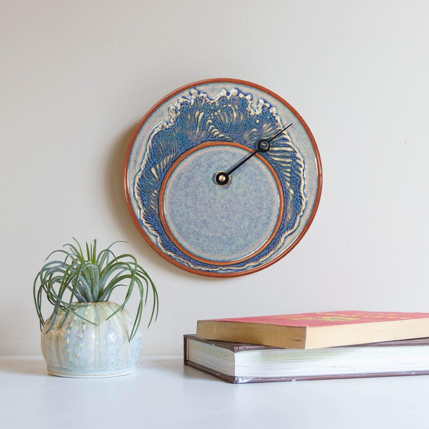 Handmade Pottery Tide Clock in Purple Wave pattern made by Olyssia Designs LLC in US