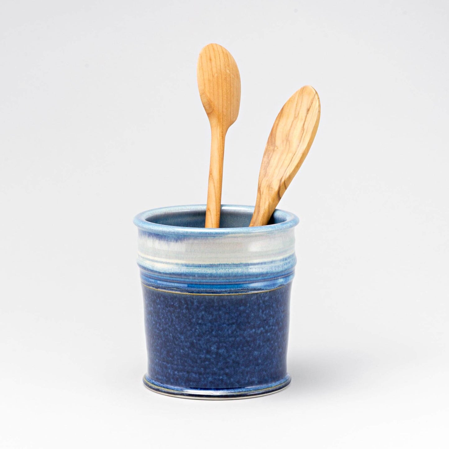 Handmade Pottery Utensil Holder in Cobalt pattern made by Olyssia Designs LLC in US