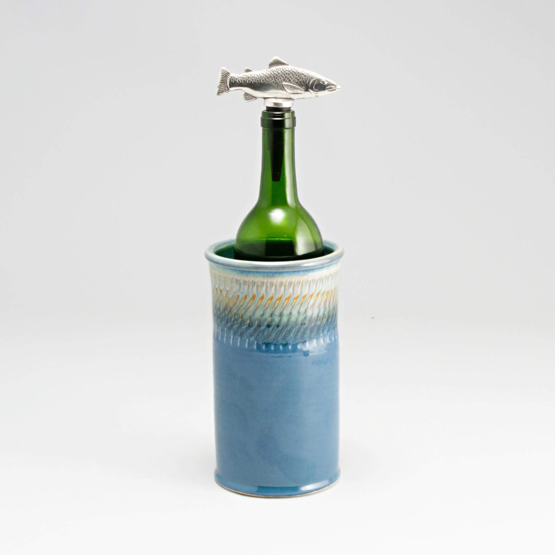 Handmade Pottery Wine Chiller in Blue Oribe pattern made by Olyssia Designs LLC  in US