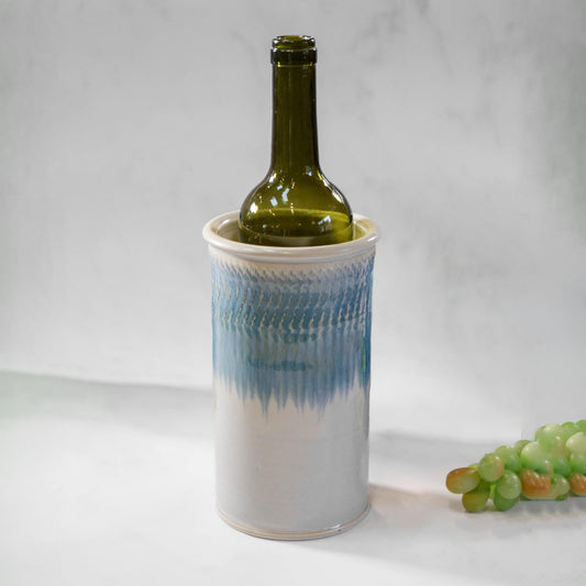 Handmade Pottery Wine Chiller in Ivory & Blue pattern made by Olyssia Designs LLC  in US