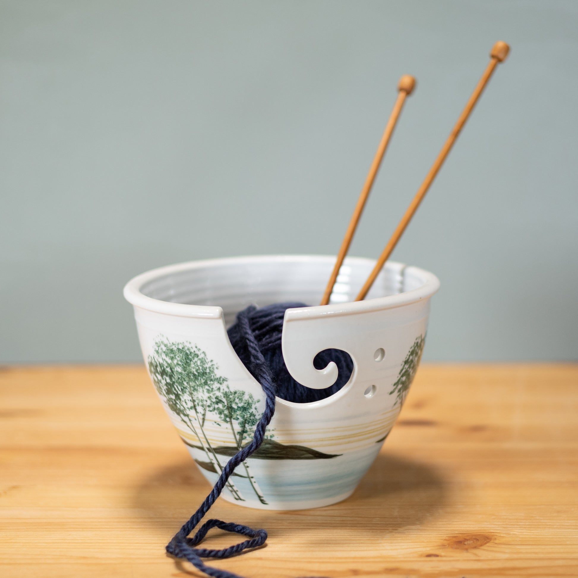 Handmade Pottery Yarn Bowl in Birch pattern made by Olyssia Designs LLC  in US