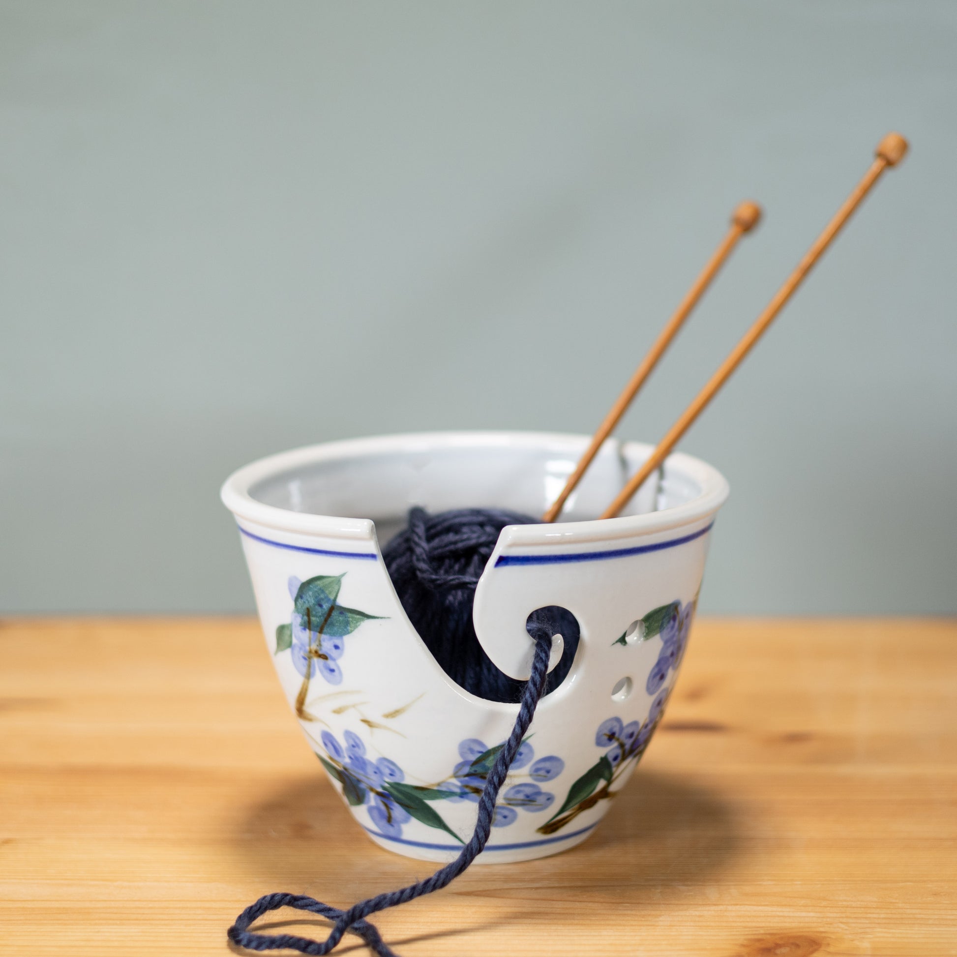 Handmade Pottery Yarn Bowl in Blueberry  pattern made by Olyssia Designs LLC  in US