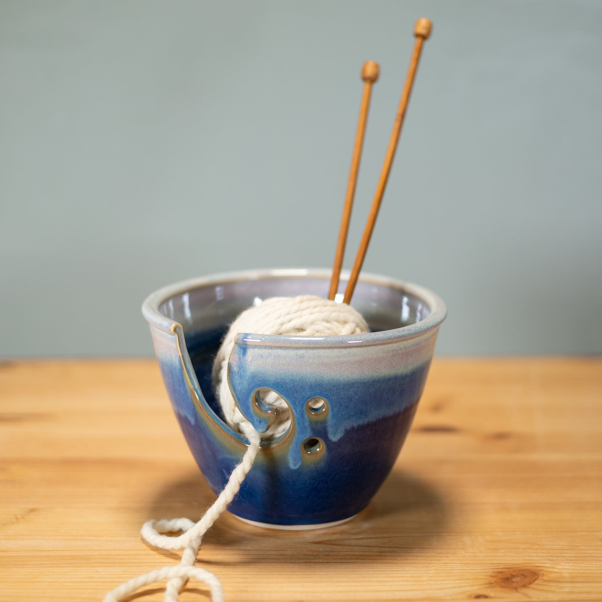 Handmade Pottery Yarn Bowl in Cobalt pattern made by Olyssia Designs LLC  in US