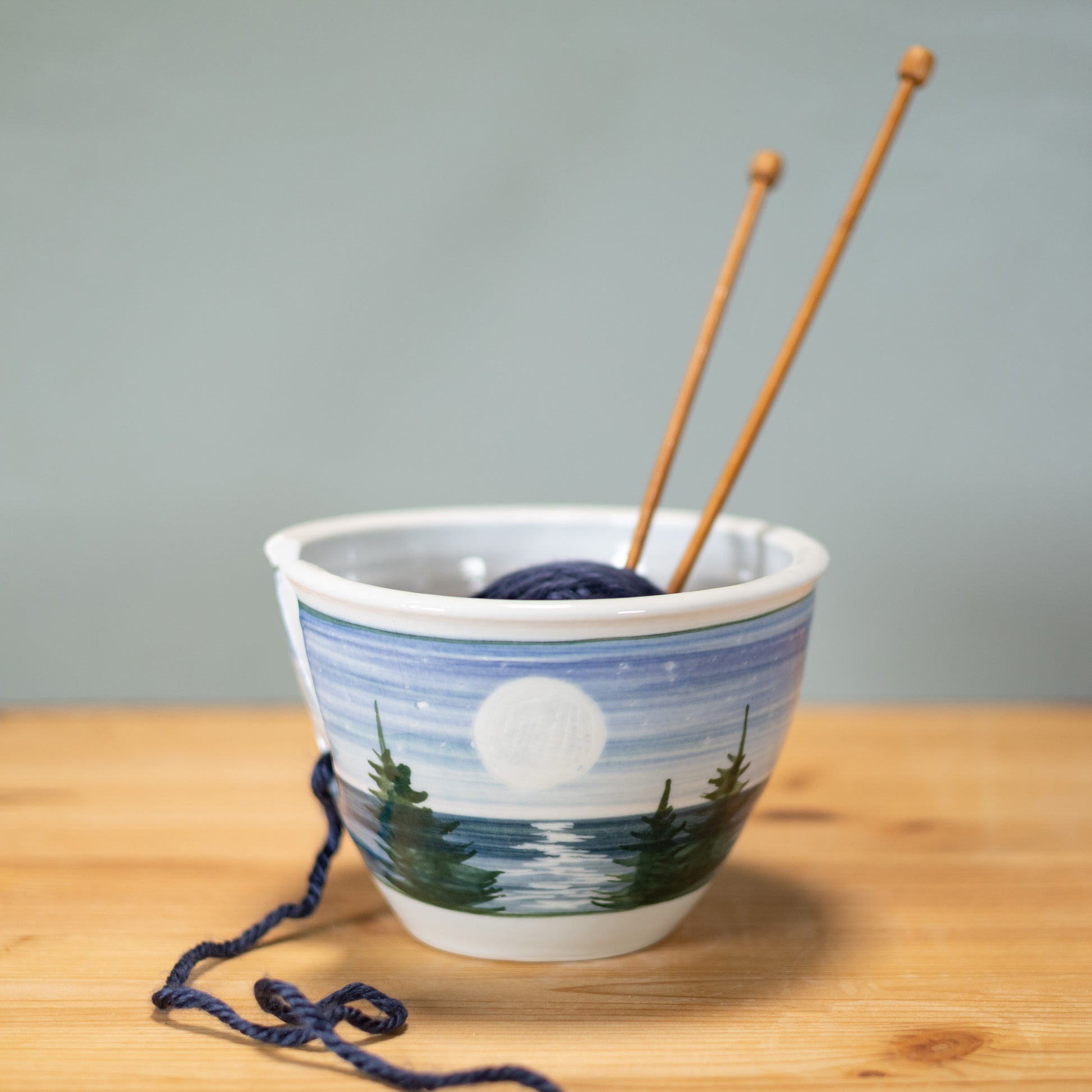 Handmade Pottery Yarn Bowl in Moon pattern made by Olyssia Designs LLC  in US