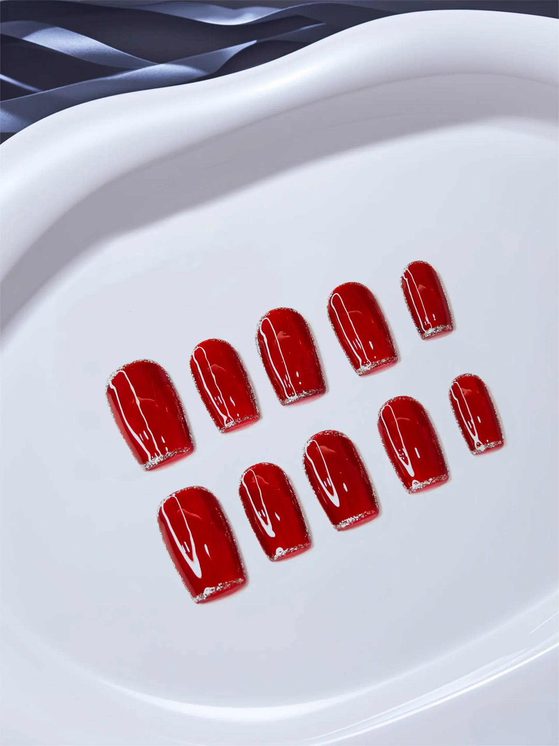Amadela Shiny Red Press-On Nails for Daily & Party - Image 4