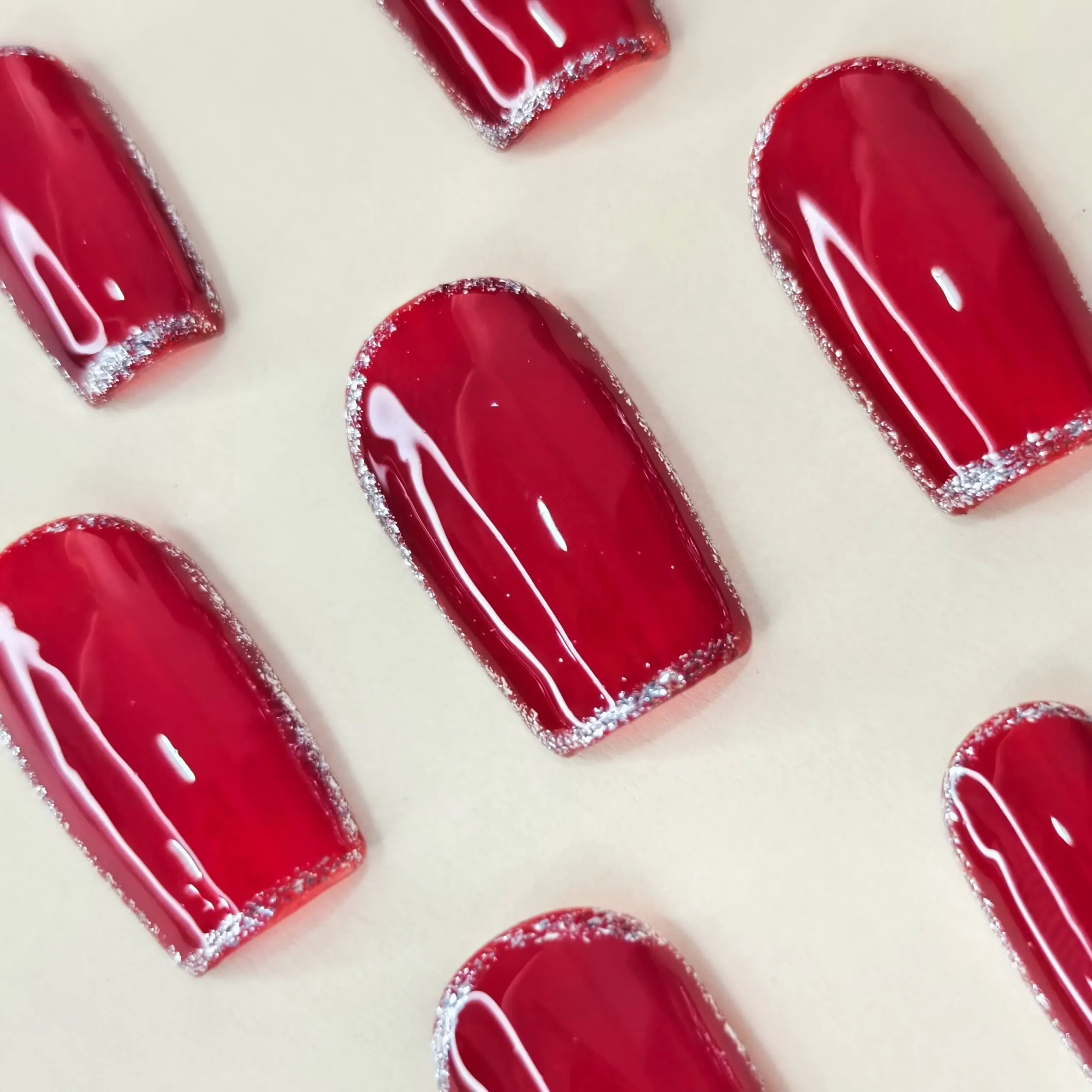 Amadela Shiny Red Press-On Nails for Daily & Party - Image 3
