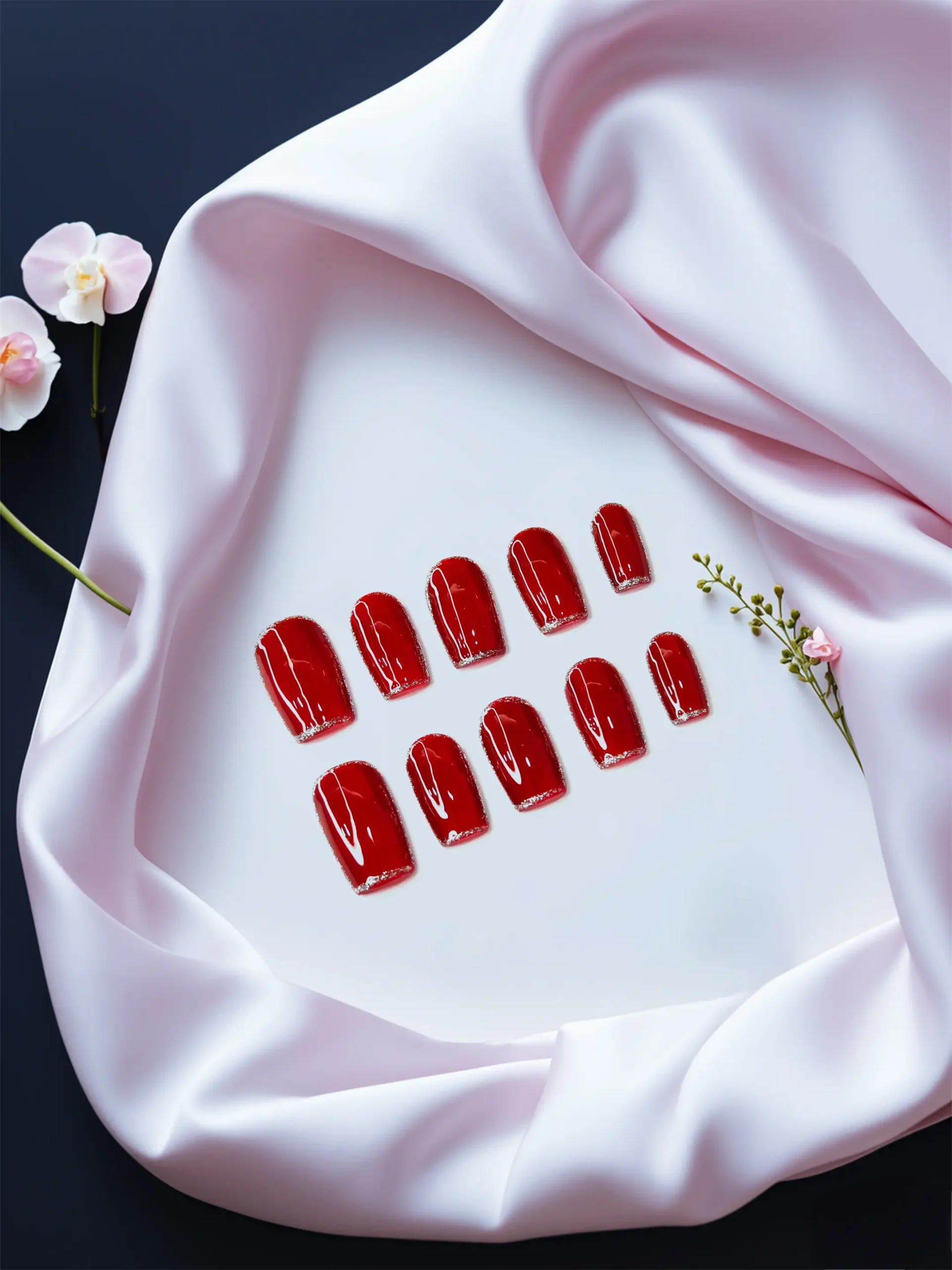 Amadela Shiny Red Press-On Nails for Daily & Party - Image 2
