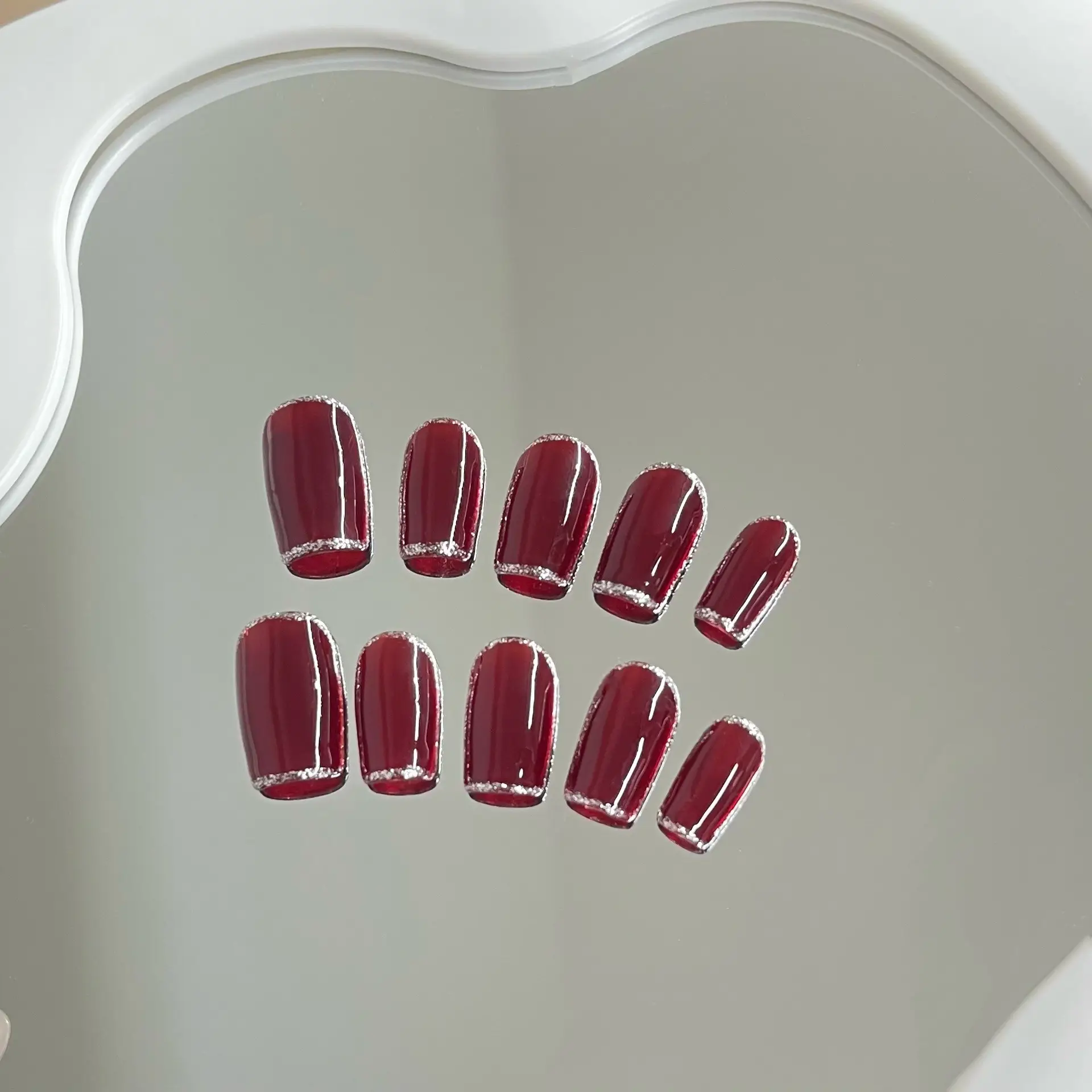 Amadela Shiny Red Press-On Nails for Daily & Party - Image 5