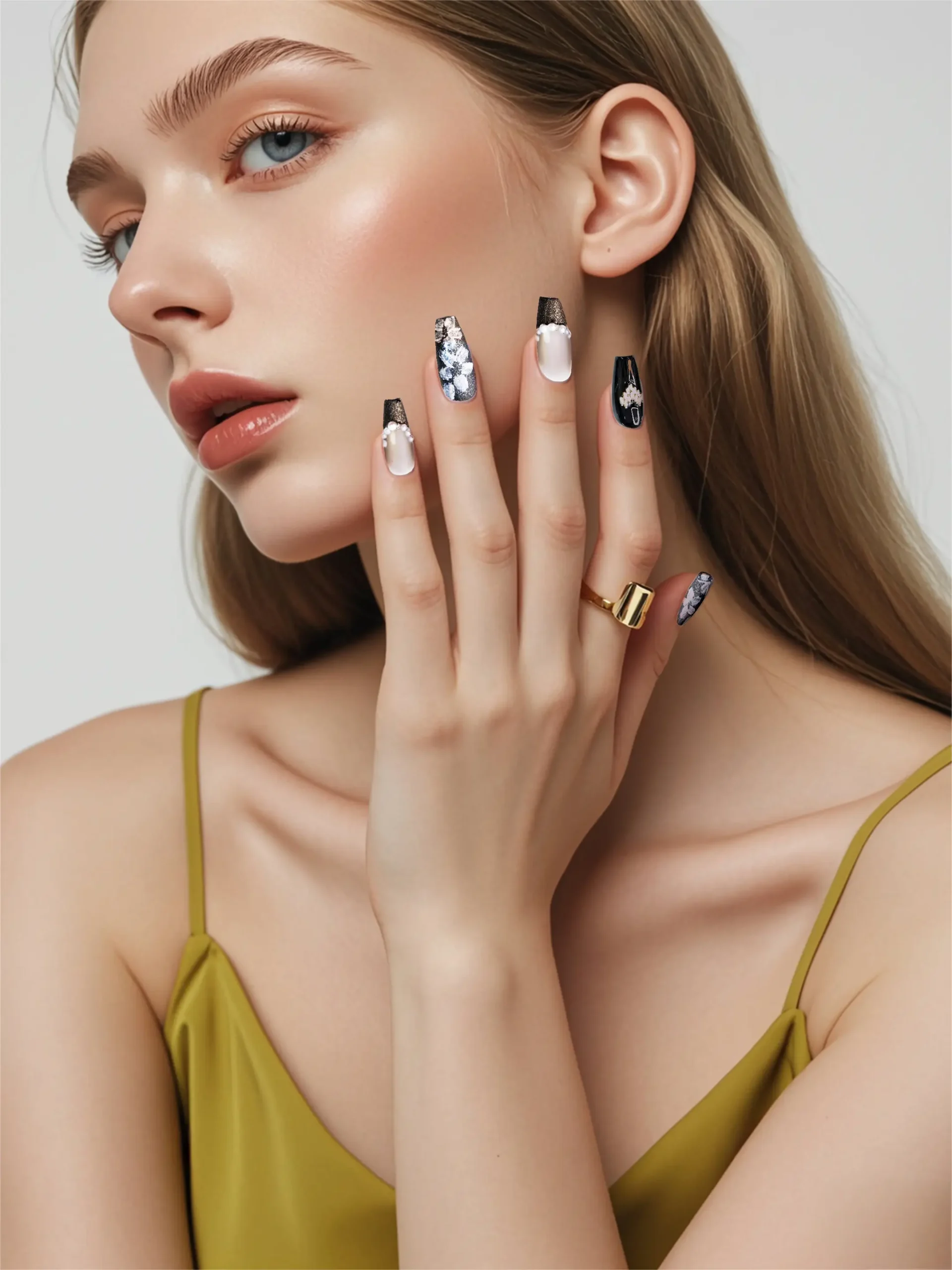Amadela 3D Floral & Pearl French Press-On Nails - Image 9